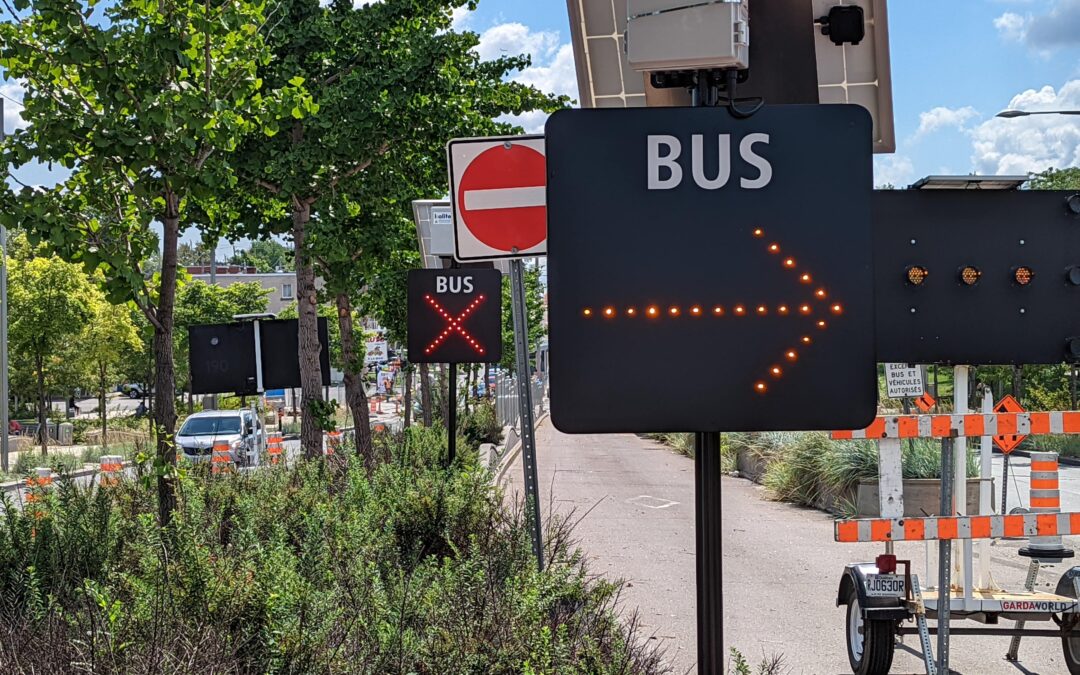 A LED flashing signs in a street