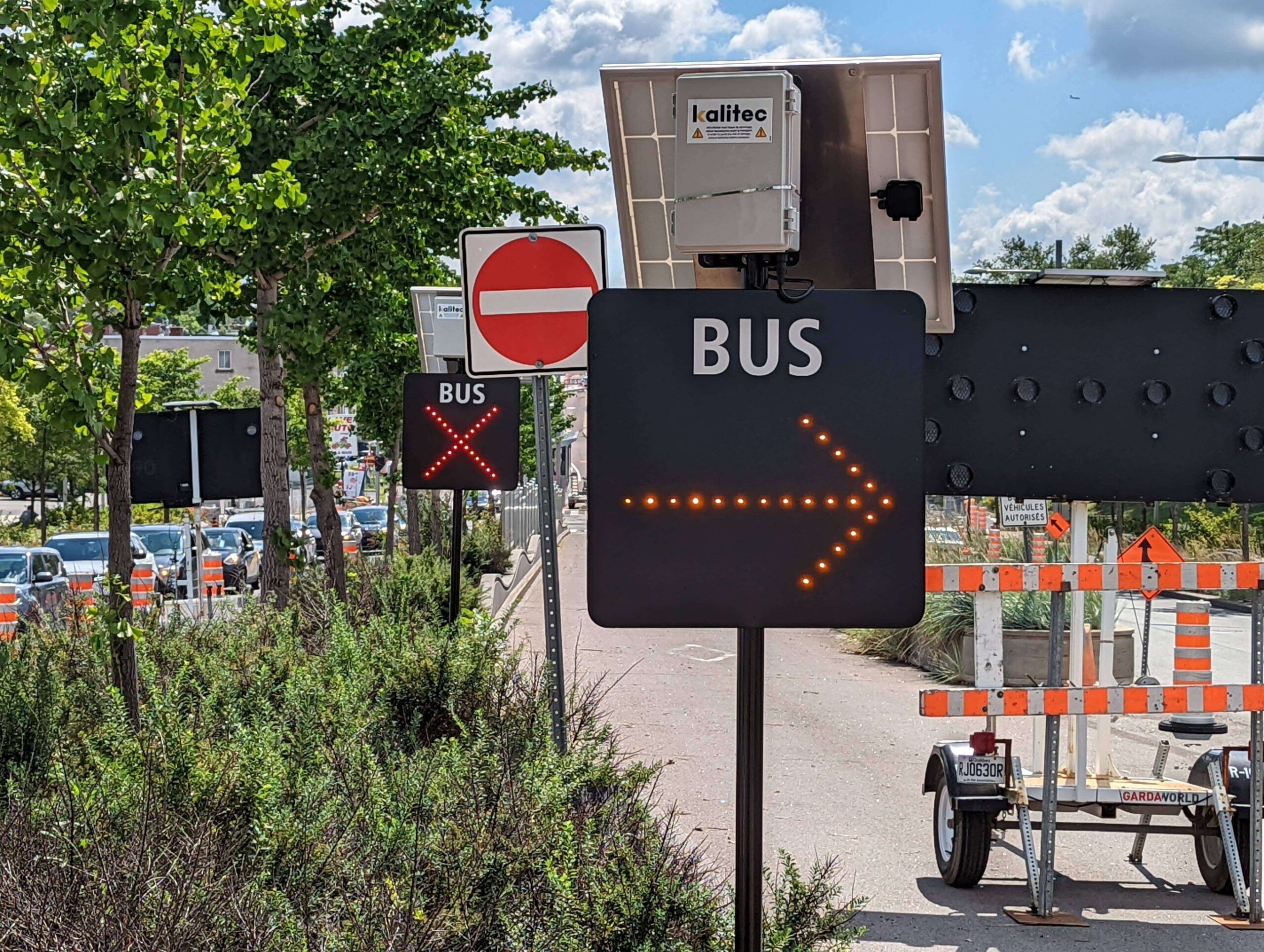 A LED flashing signs in a street