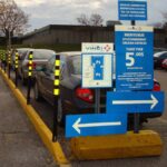 Steel bollards in a car park